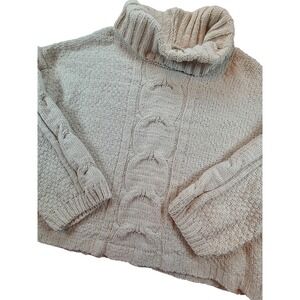 Seven‎ 7 Women's XL Beige Cable Knit Turtleneck Sweater Cozy Warm
